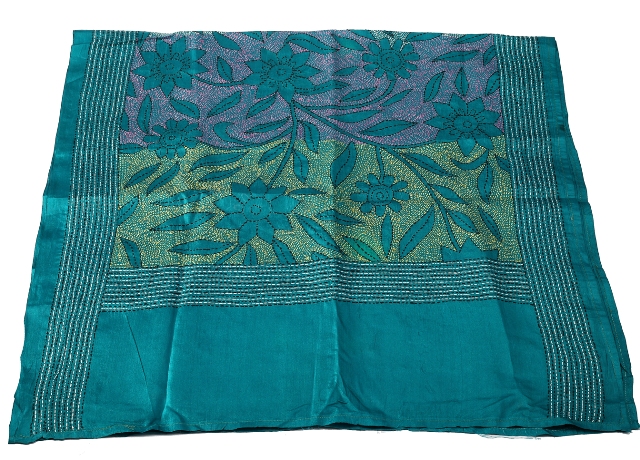 Twaksati Silk Blue Green Kantha Stole